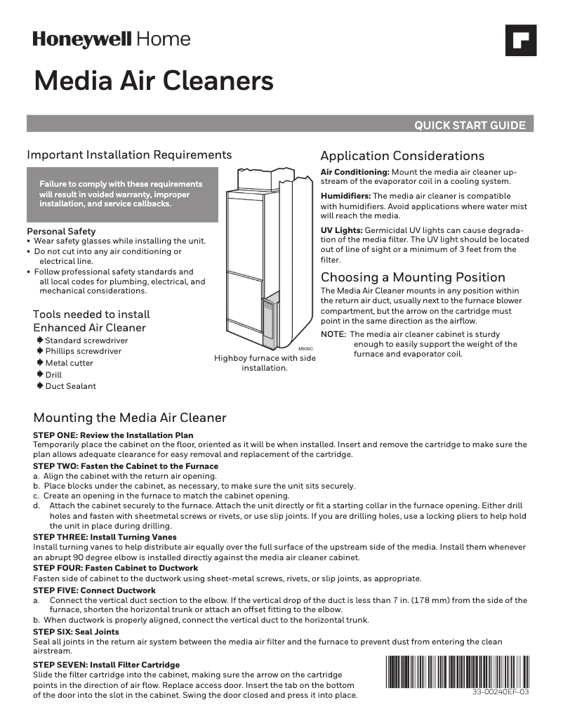 Page 1 de la notice Guide de démarrage rapide Honeywell F100F2051/U