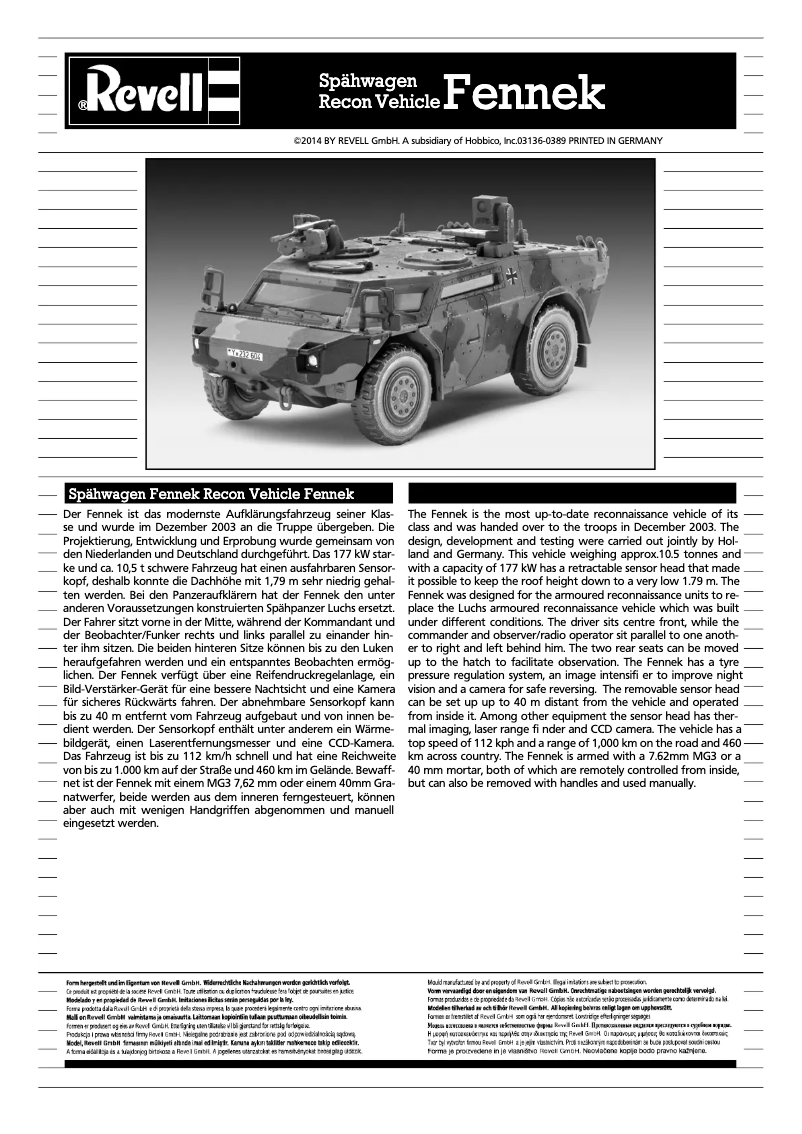 Page 1 de la notice Manuel utilisateur Revell Recon vehicle FENNEK