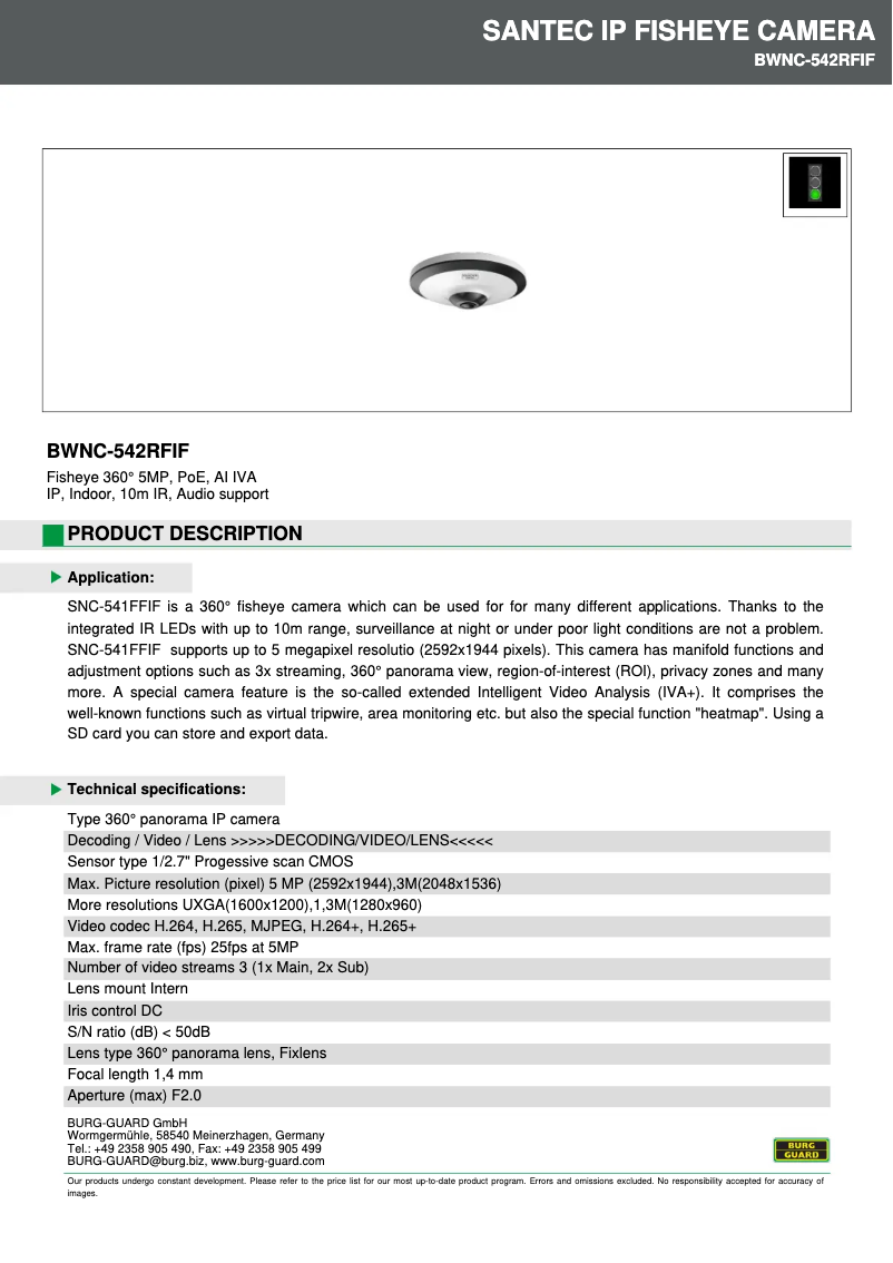 Image de la première page du manuel de l'appareil BWNC-542RFIF