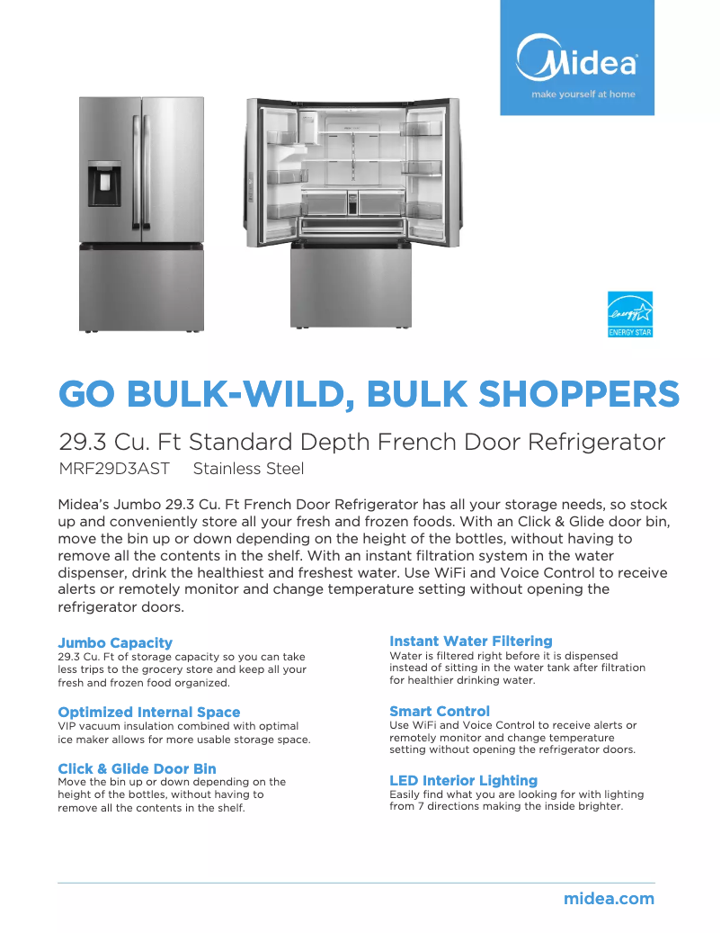 Page 1 de la notice Fiche technique Midea MRF29D3AST