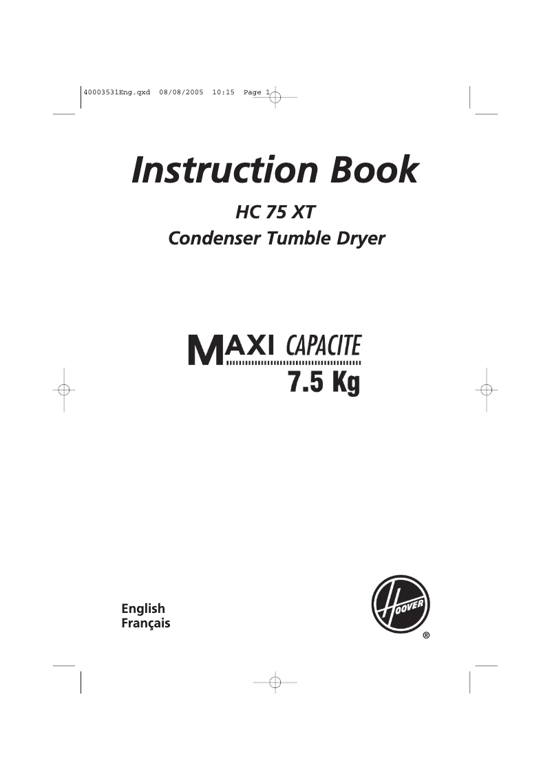 Page n°1 - Manuel utilisateur Hoover HC 75 XT-47