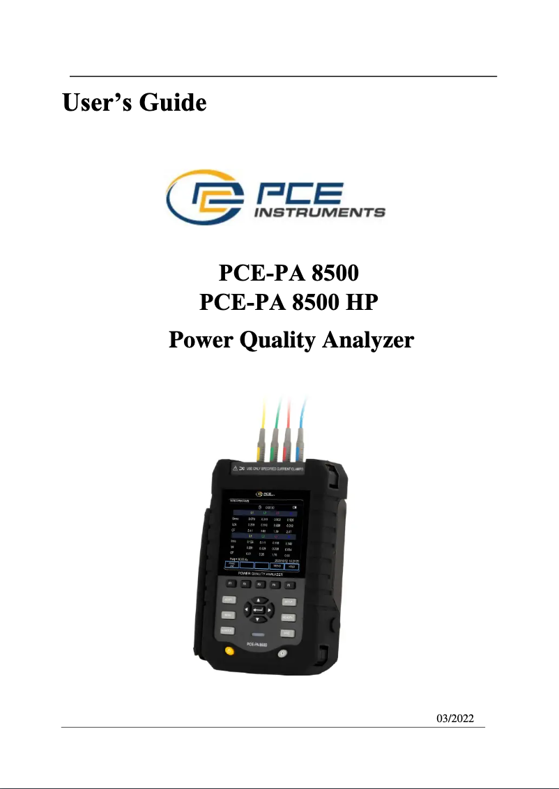 Page 1 de la notice Manuel utilisateur PCE Instruments PCE-PA 8500 HP