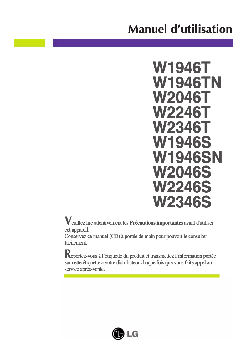 Imagen de la primera página del manual del dispositivo W2246T-BF