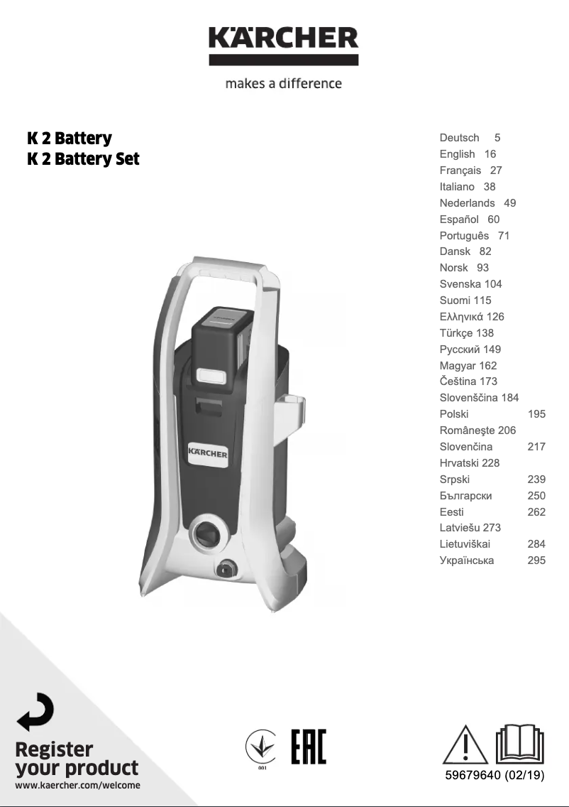 Page n°1 - Manuel utilisateur Kärcher K2