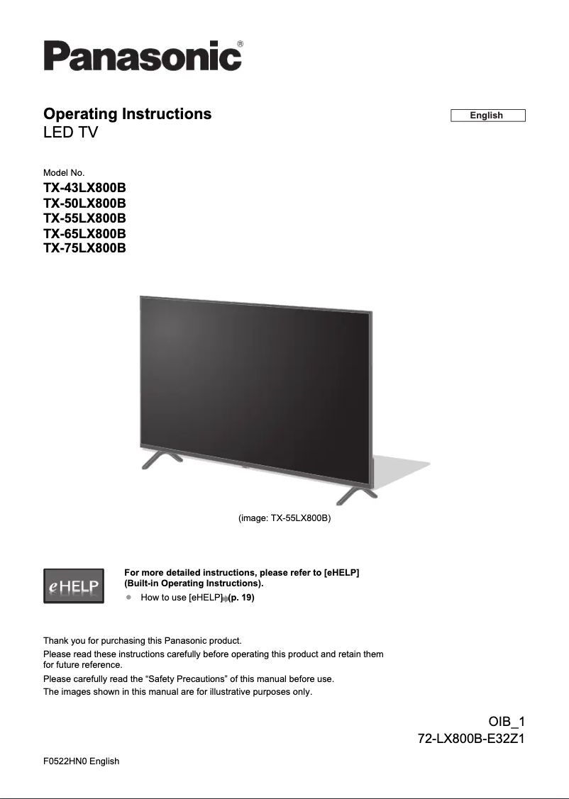 Página 1 del manual Guía de inicio rápido Panasonic TX-50LX800B