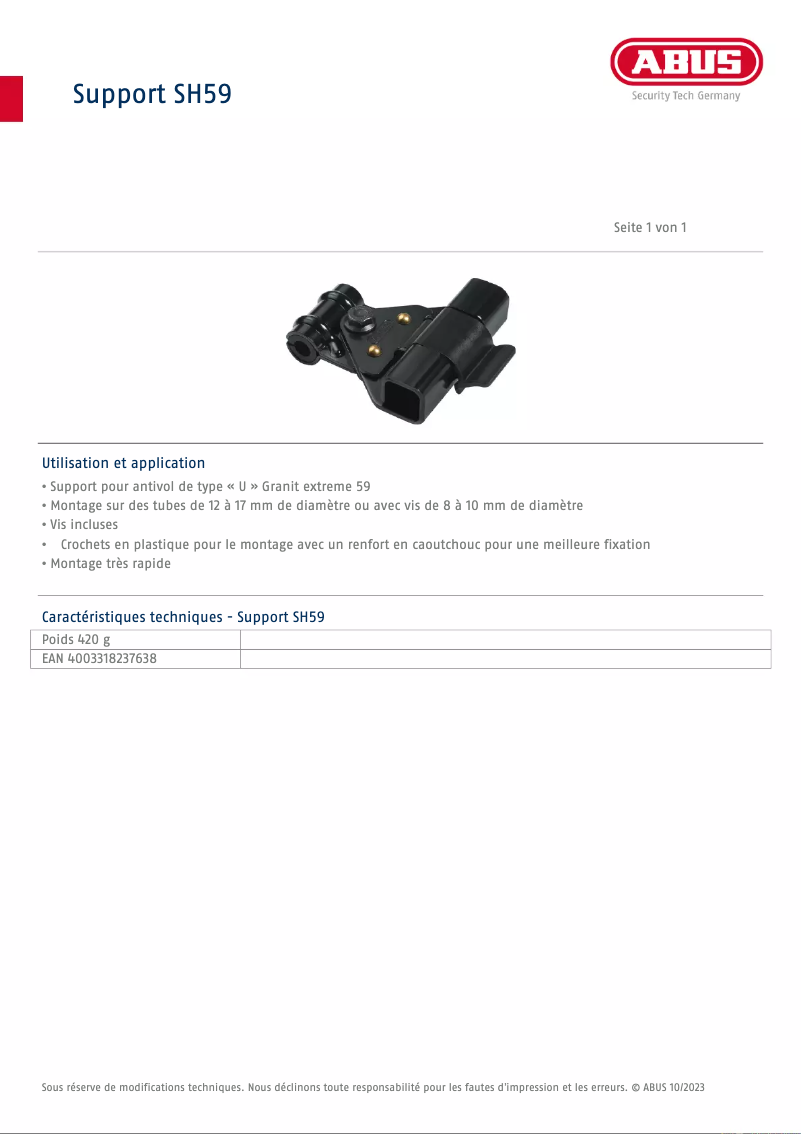 Page n°1 - Fiche technique Abus SH59