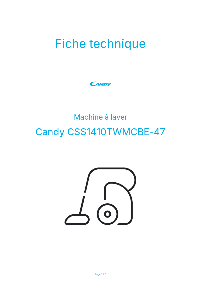 Page n°1 - Fiche technique Candy CSS1410TWMCBE-47