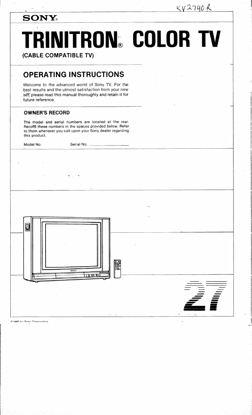 Page 1 de la notice Manuel utilisateur Sony KV-2790R