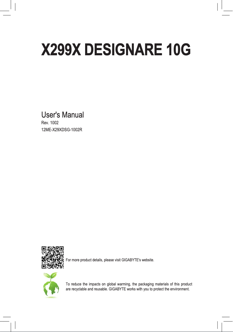 Page n°1 - Manuel utilisateur Gigabyte X299X Designare 10G