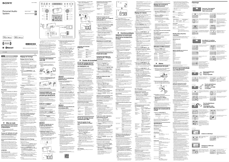 Image de la première page du manuel de l'appareil ICF-CS20BT