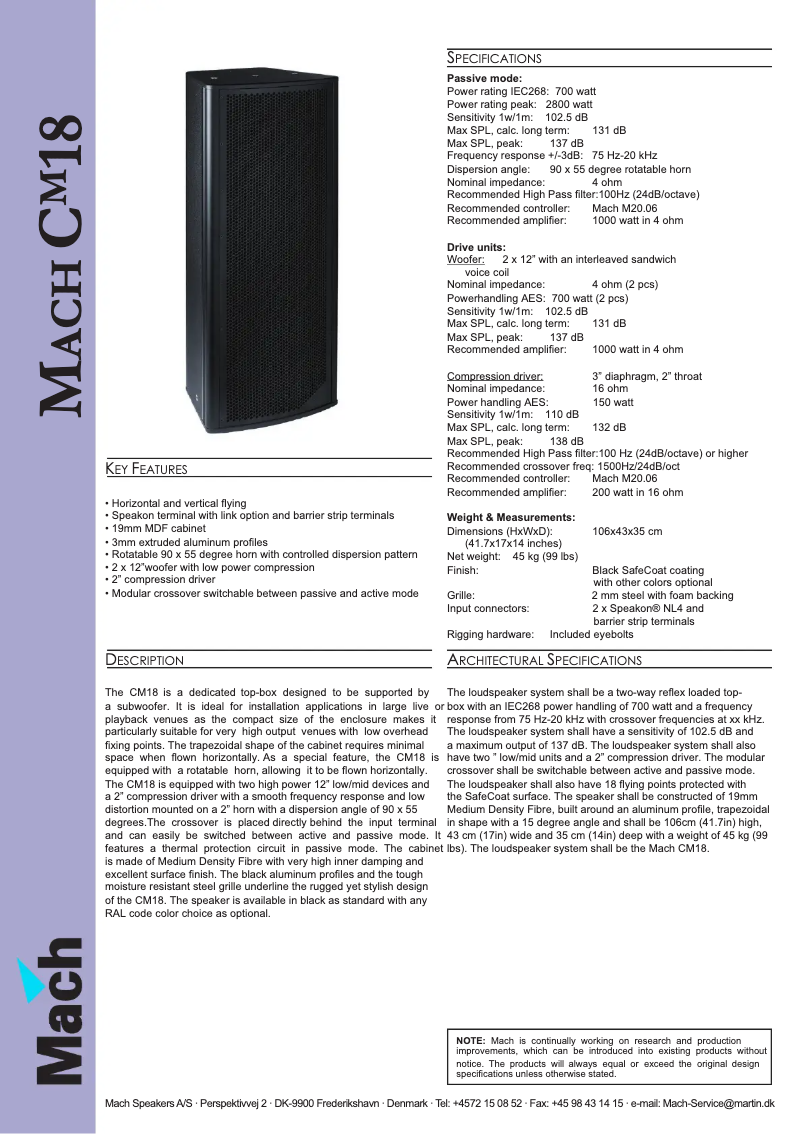 Page 1 de la notice Fiche technique Martin CM18