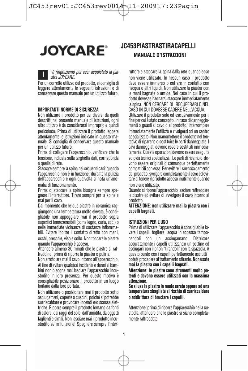 Image de la première page du manuel de l'appareil JC-453 Mini