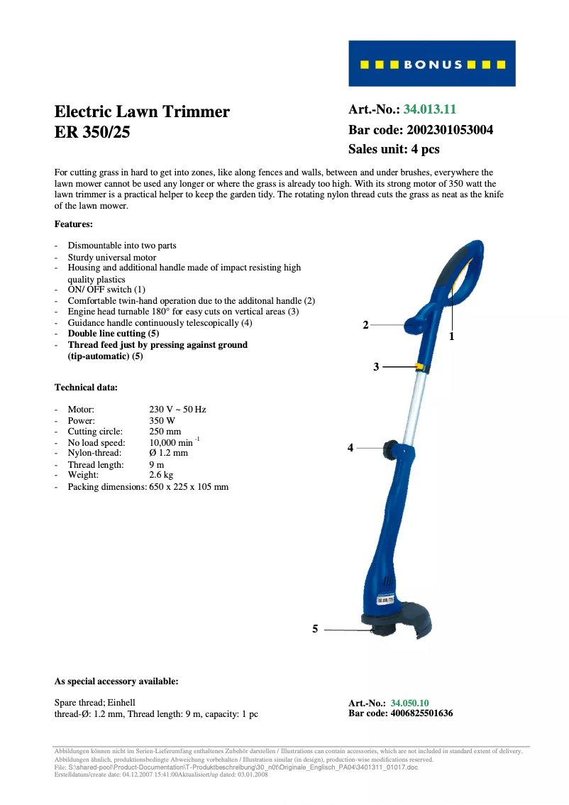 Image de la première page du manuel de l'appareil ER 350/25