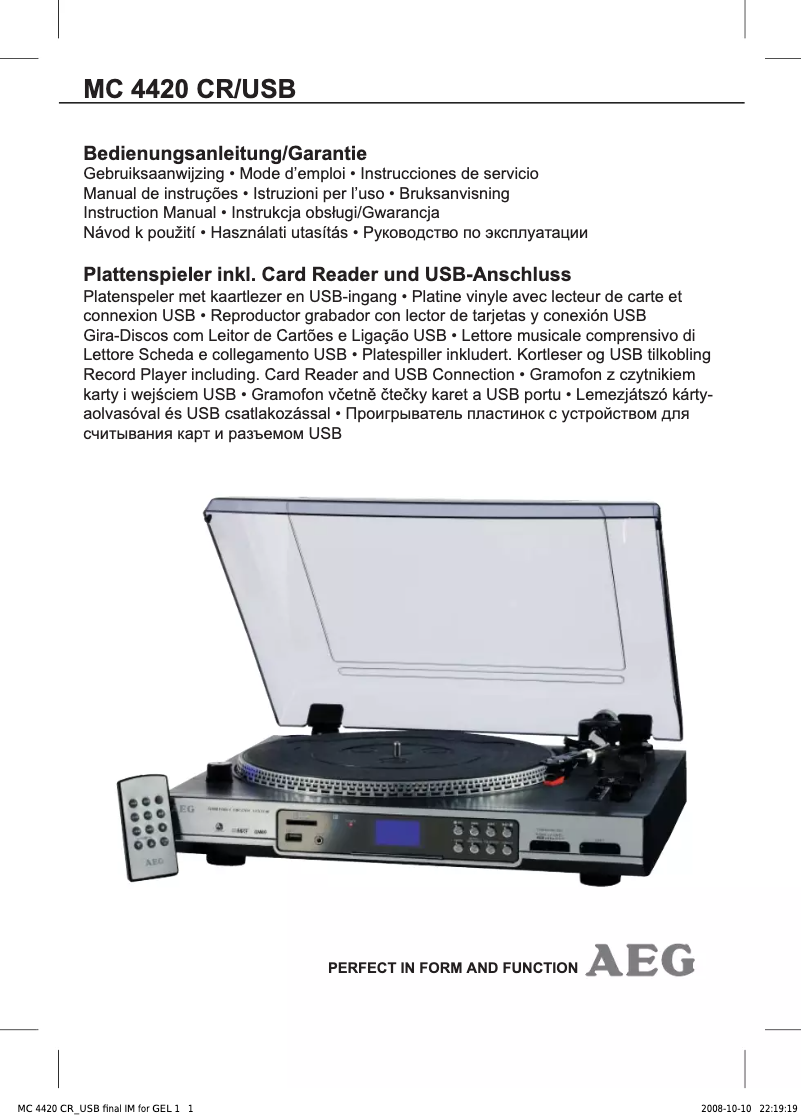 Page 1 de la notice Manuel utilisateur AEG MC 4420 CR