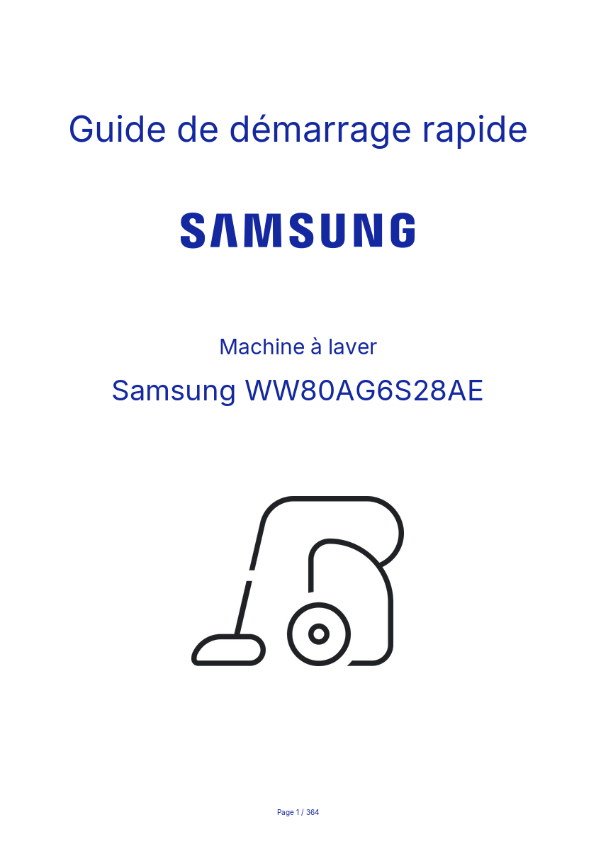 Page n°1 - Guide de démarrage rapide Samsung WW80AG6S28AE
