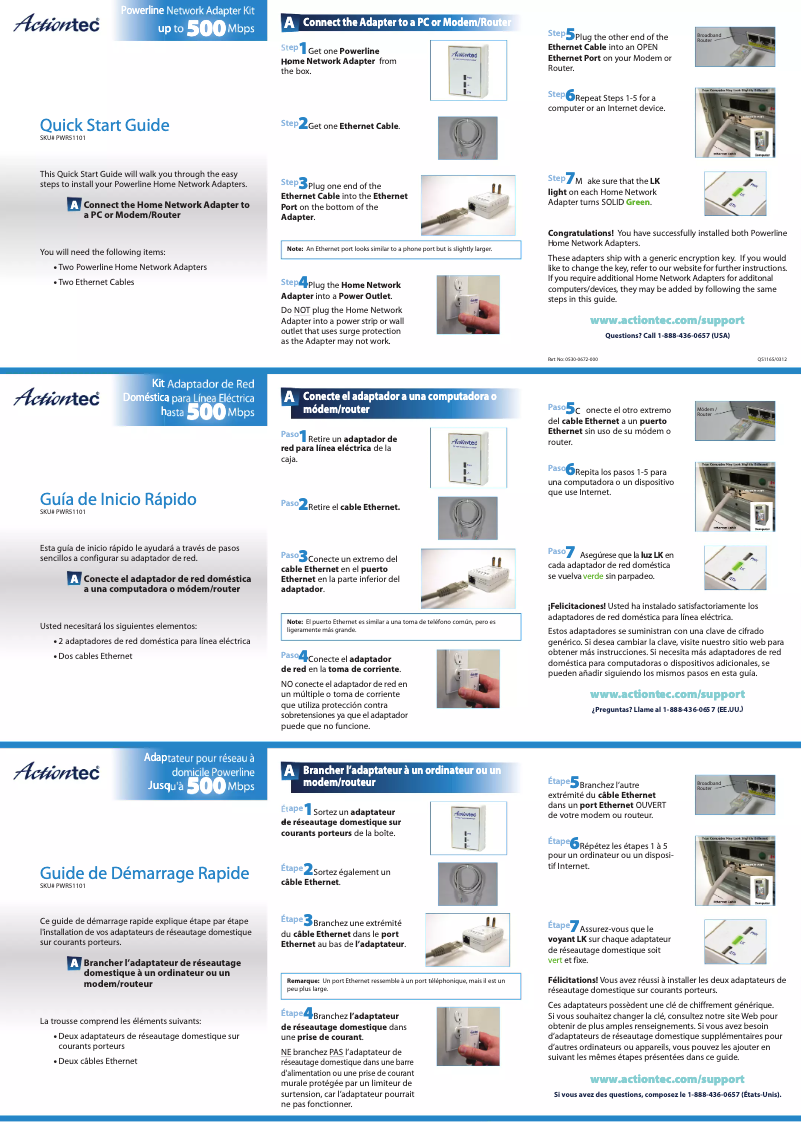 Page 1 de la notice Manuel utilisateur Actiontec PWR51101