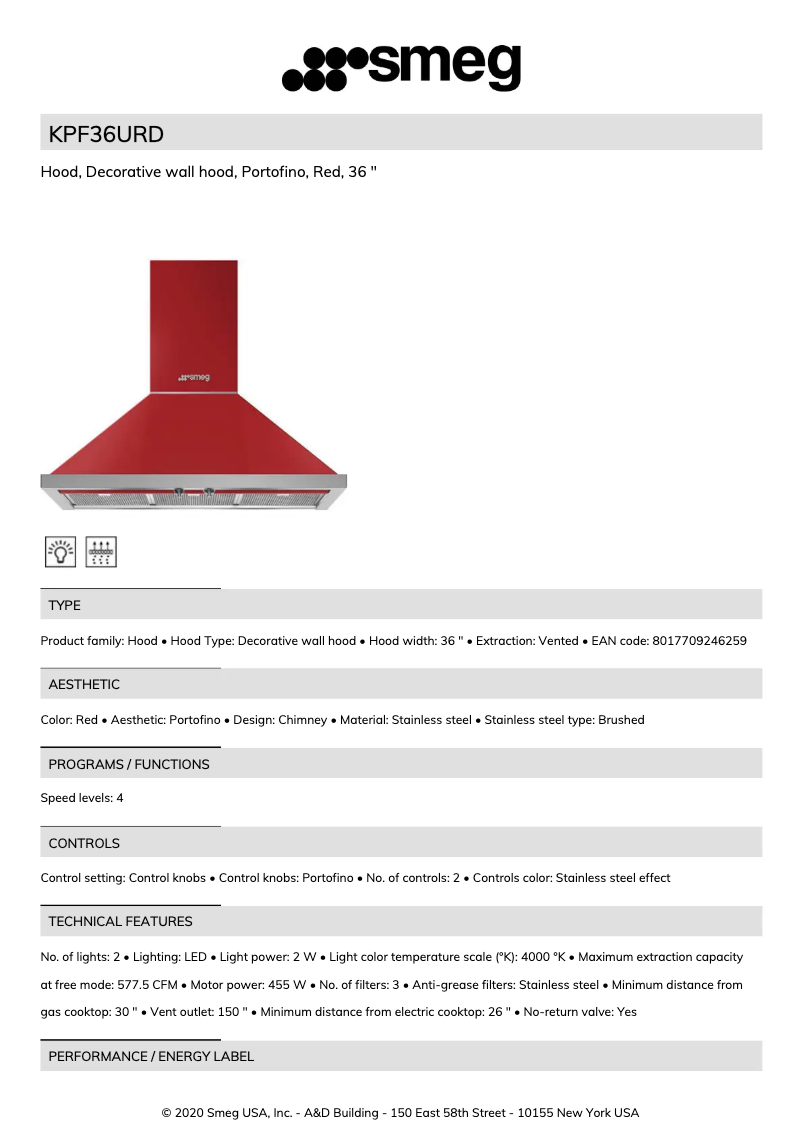 Page n°1 - Fiche technique Smeg KPF36URD
