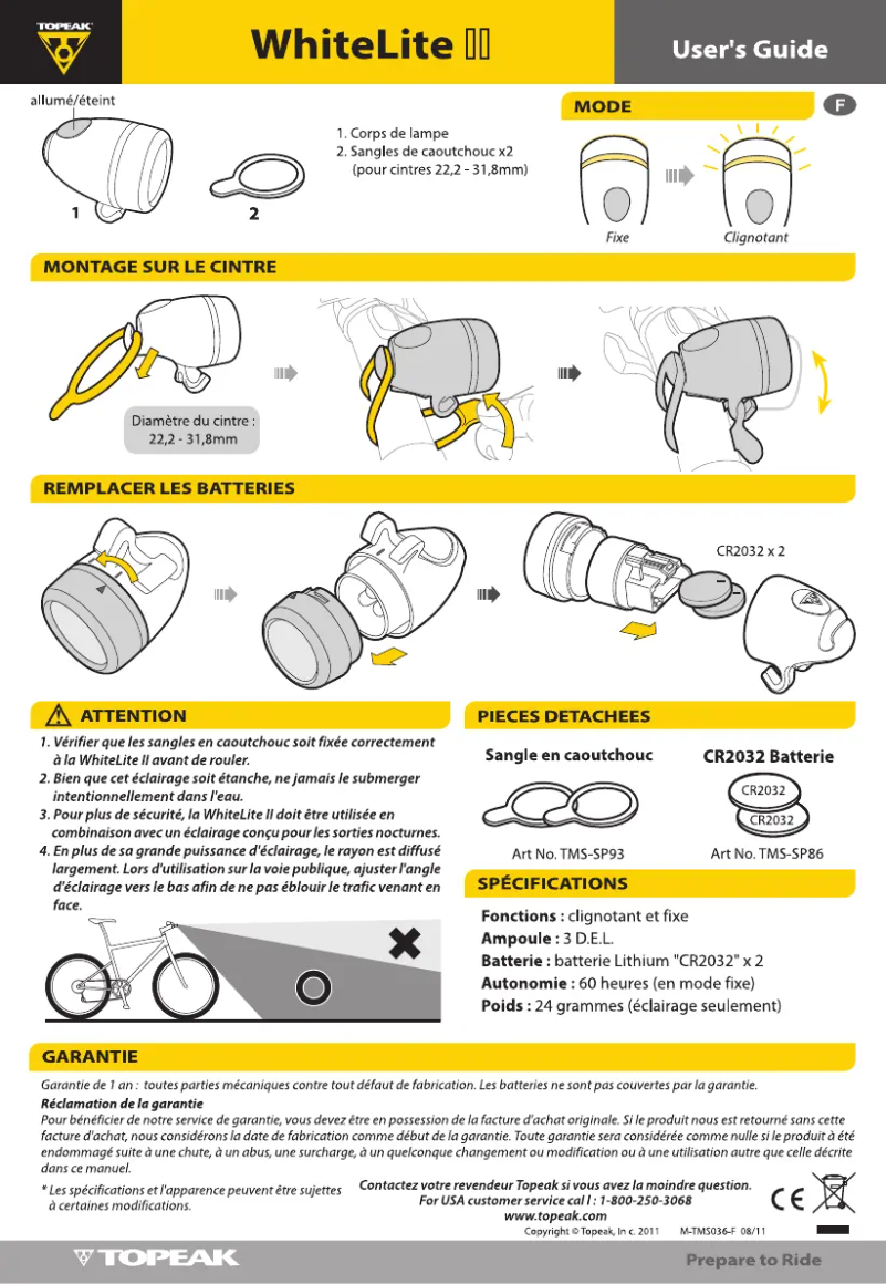 Page 1 de la notice Manuel utilisateur Topeak WhiteLite II