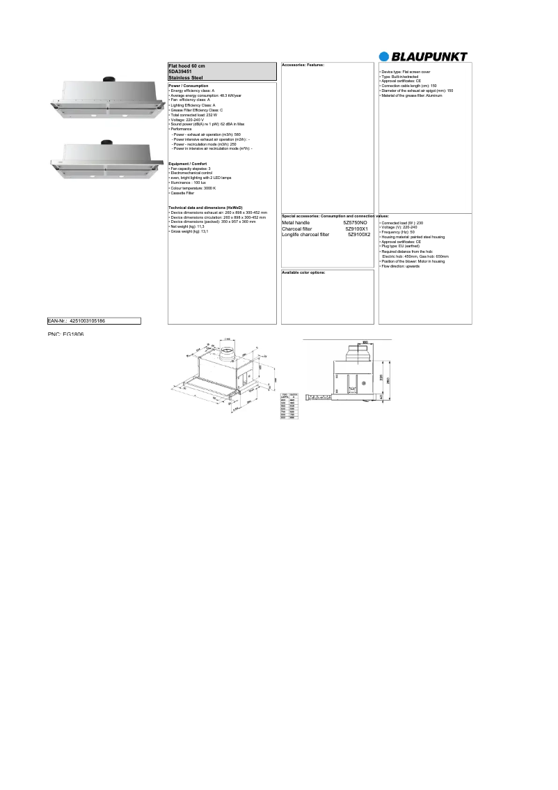 Page n°1 - Fiche technique Blaupunkt 5DA39451