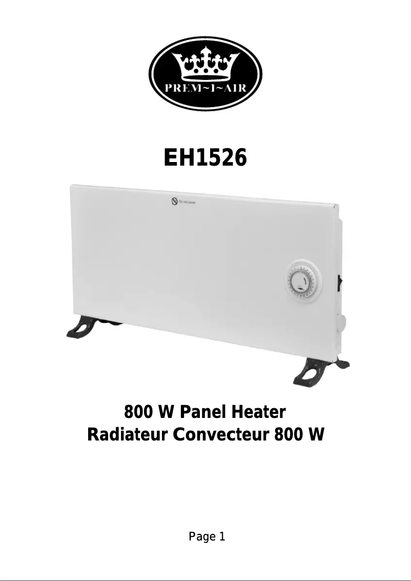 Page 1 de la notice Manuel utilisateur Prem-I-Air EH1526