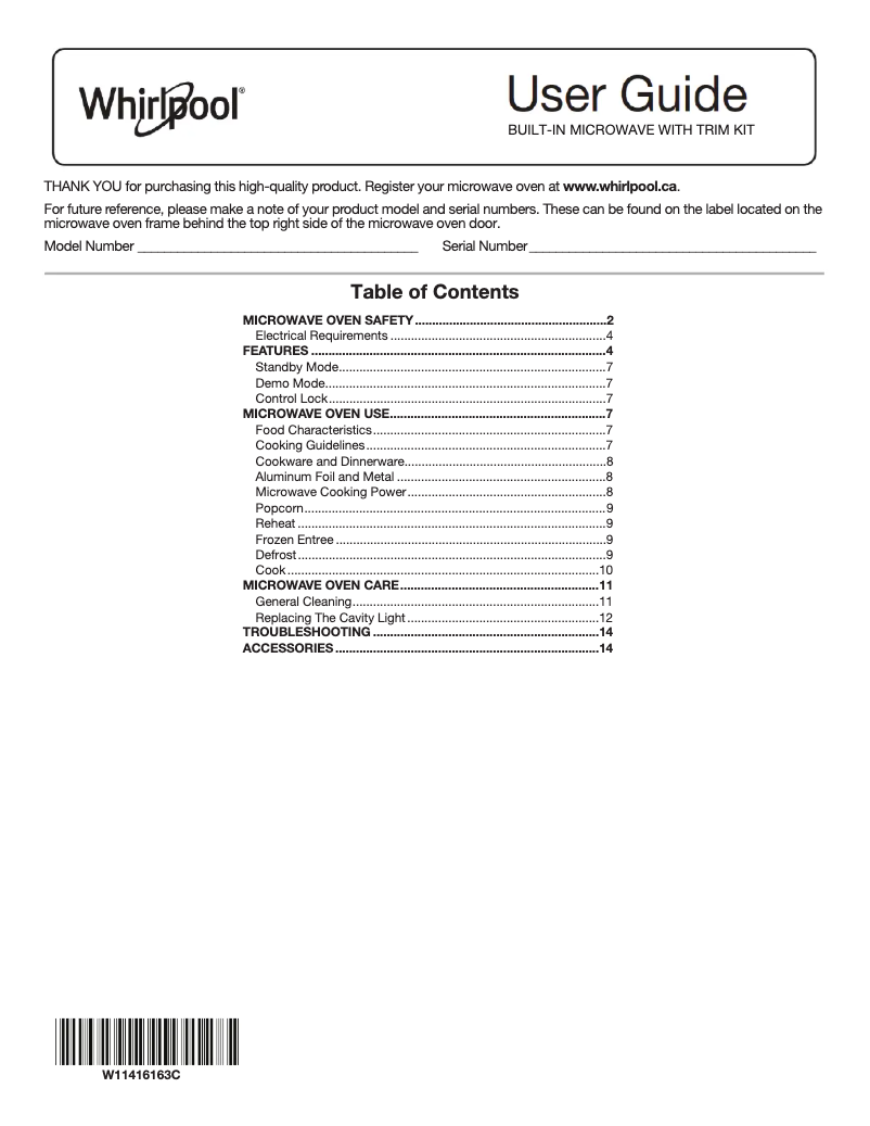 Page 1 de la notice Manuel utilisateur Whirlpool WMT50011KS