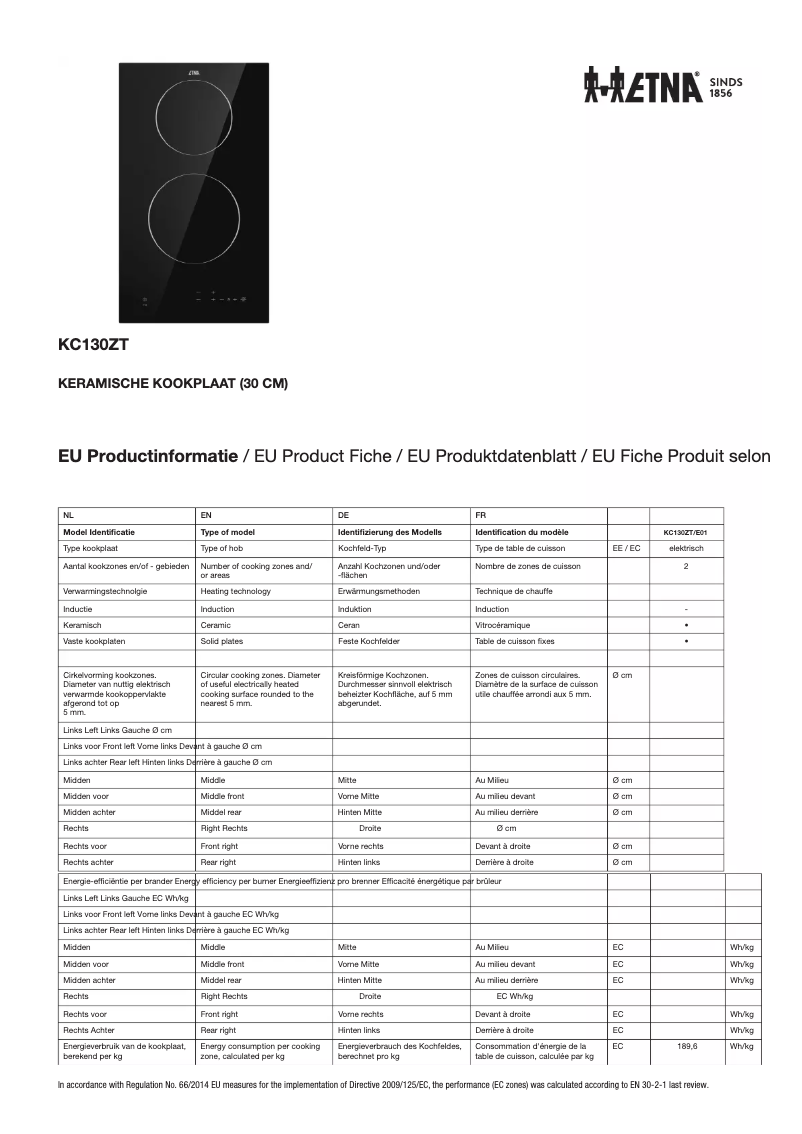 Page n°1 - Fiche technique Etna KC130ZT