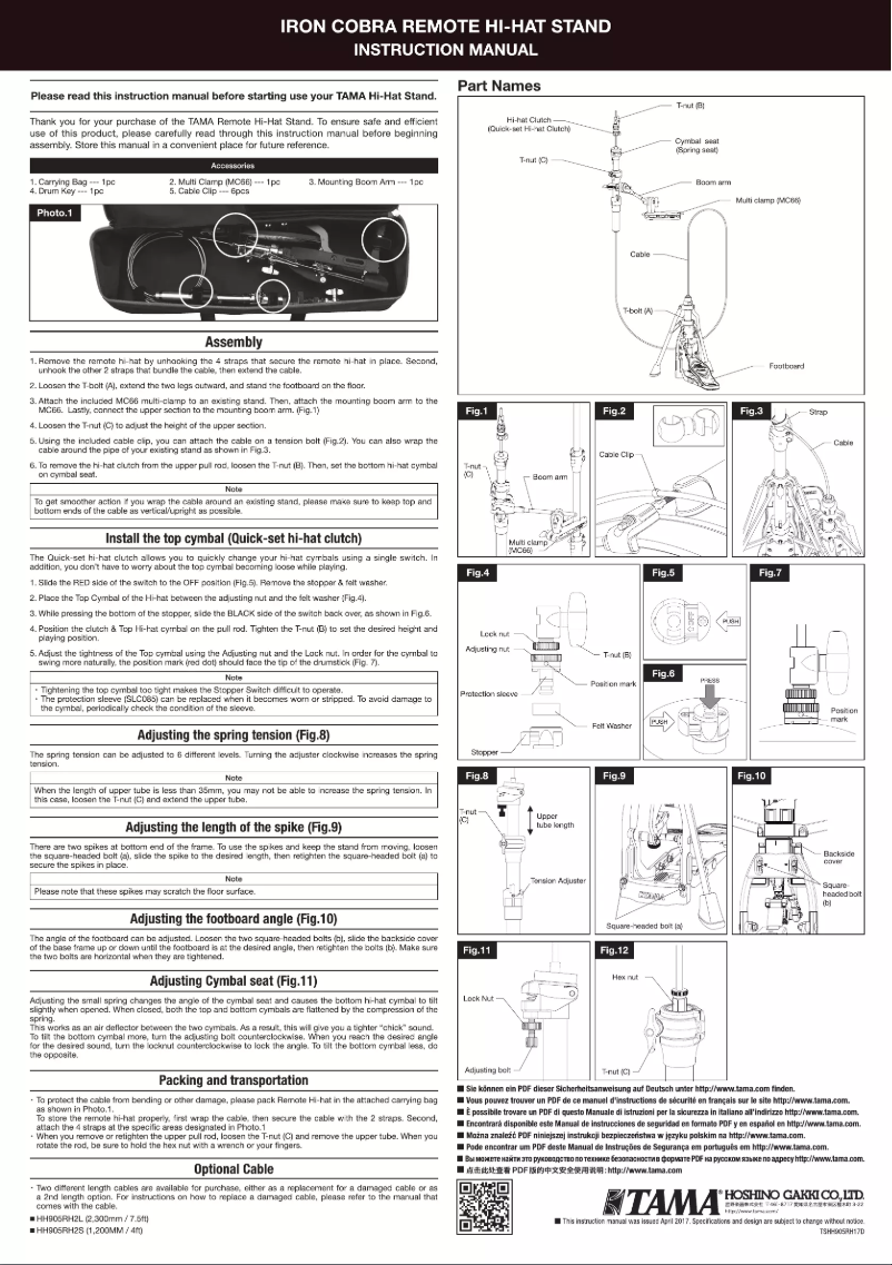 Page 1 de la notice Manuel utilisateur TAMA Remote Hi-Hat Stand HH905RH