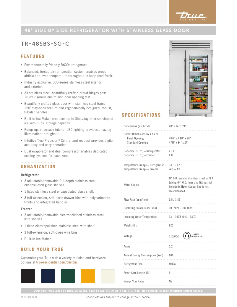 Page 1 de la notice Fiche technique True TR-48SBS-SG-C