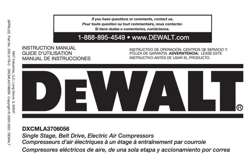 Page n°1 - Manuel utilisateur DeWalt DCBP034