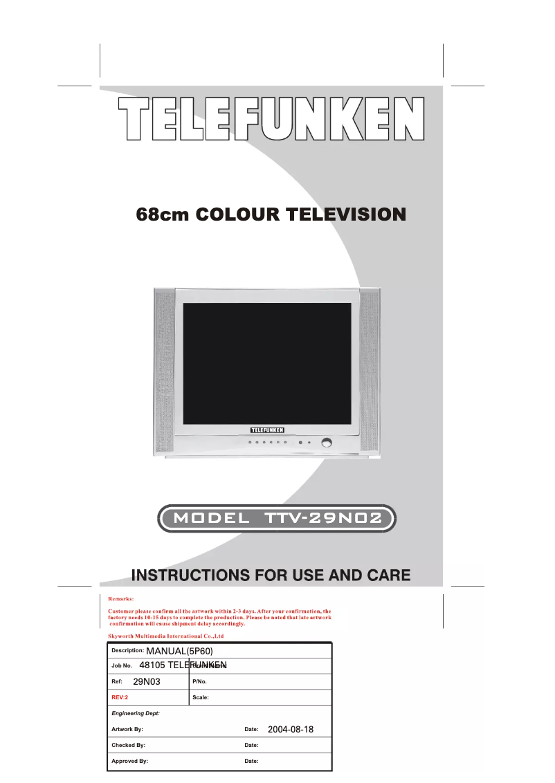 Page n°1 - Manuel utilisateur Telefunken TTV-29N02