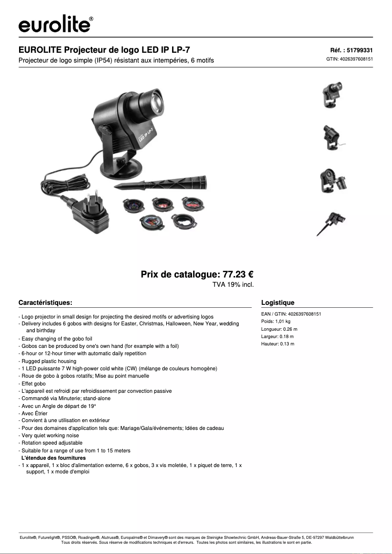 Page n°1 - Fiche technique Eurolite LED IP LP-7