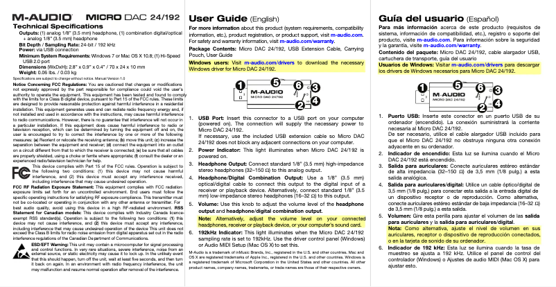 Page 1 de la notice Manuel utilisateur M-Audio Micro DAC 24/192
