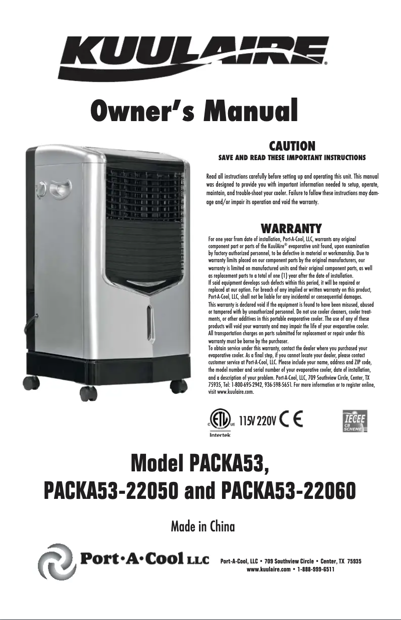 Image de la première page du manuel de l'appareil PACKA53