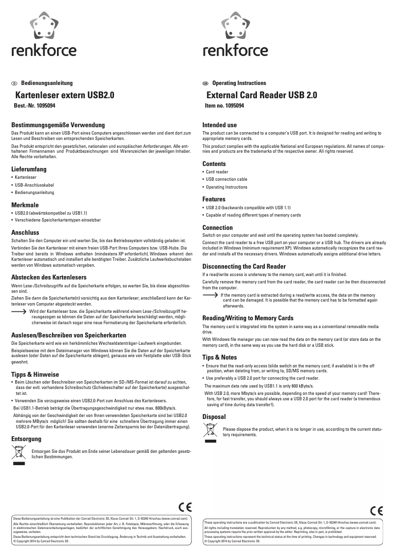 Image de la première page du manuel de l'appareil USB 2.0 1095094