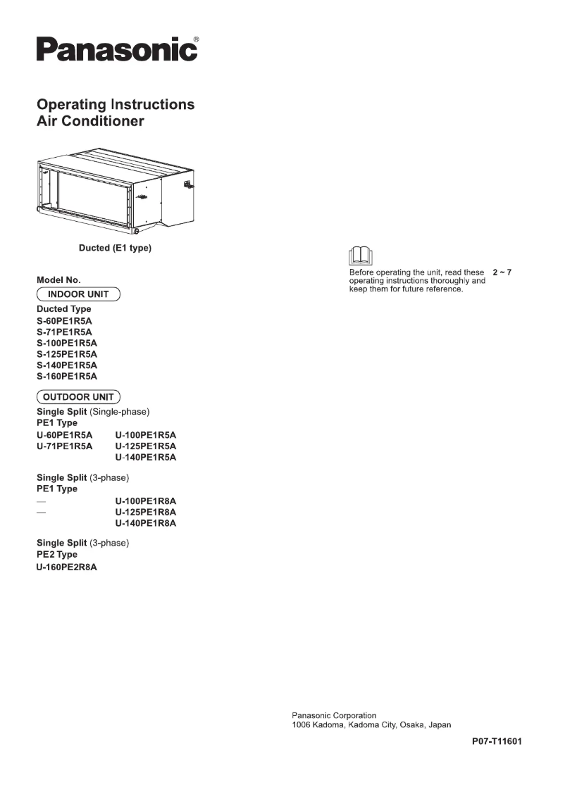 Page 1 de la notice Manuel utilisateur Panasonic S-71PE1R5A