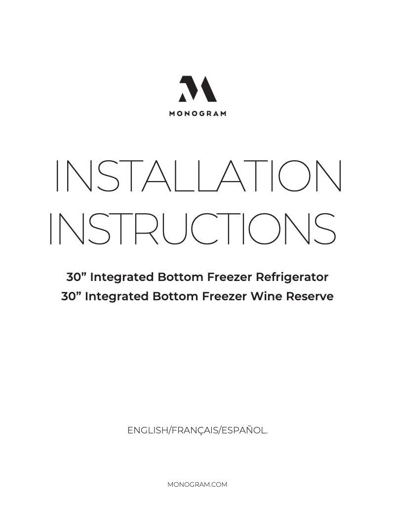 Page n°1 - Guide d'installation Monogram ZIK303NPPII