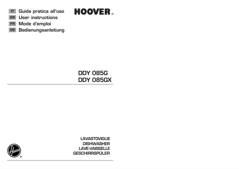 Page n°1 - Manuel utilisateur Hoover DDY 085G