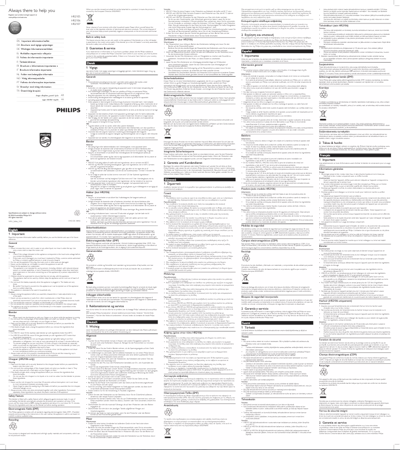 Page 1 de la notice Manuel utilisateur Philips Daily Collection HR2106