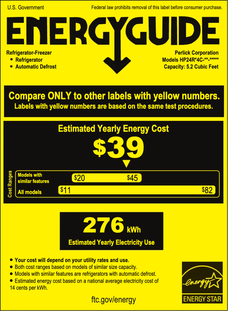 Página 1 del manual Etiqueta energética Perlick HP24RS-4-4L