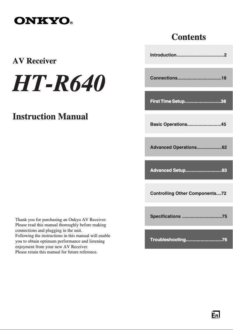 Page 1 de la notice Manuel utilisateur Onkyo HT-R640
