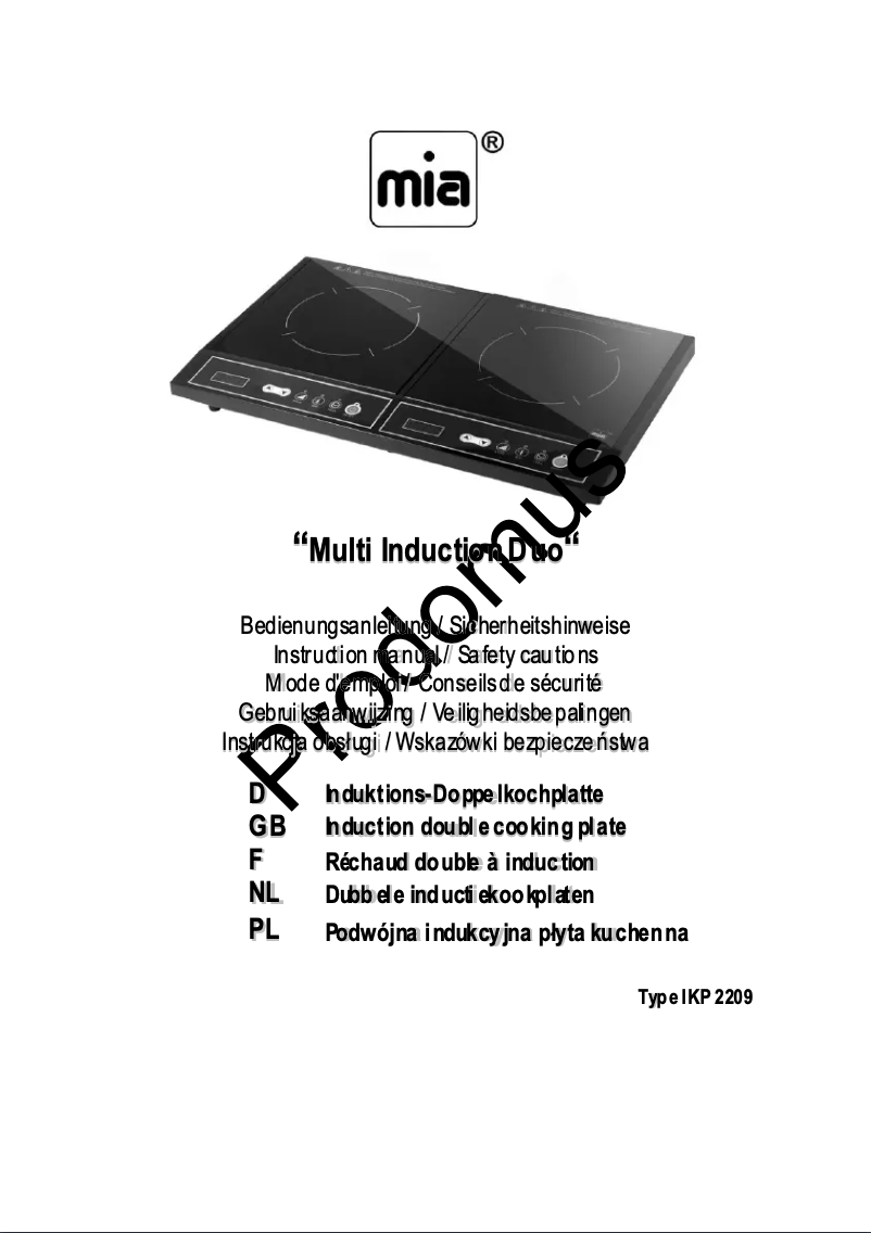 Page 1 de la notice Manuel utilisateur Mia IKP 2209 Duo