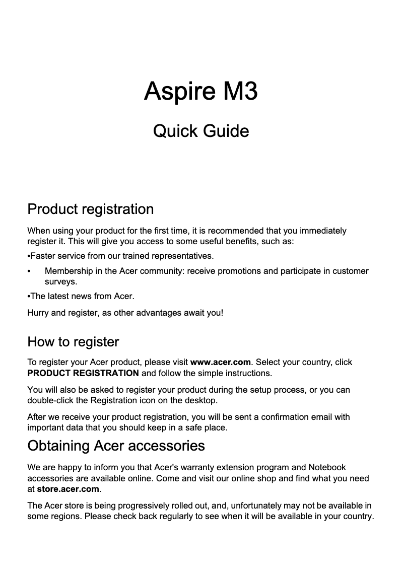 Image de la première page du manuel de l'appareil Aspire M3-581PT