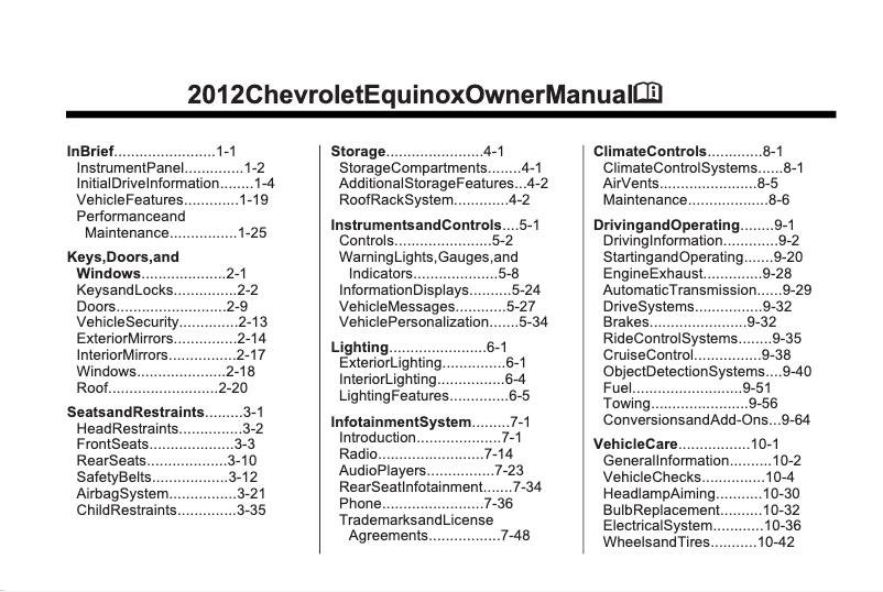 Page 1 de la notice Manuel utilisateur Chevrolet Equinox (2012)