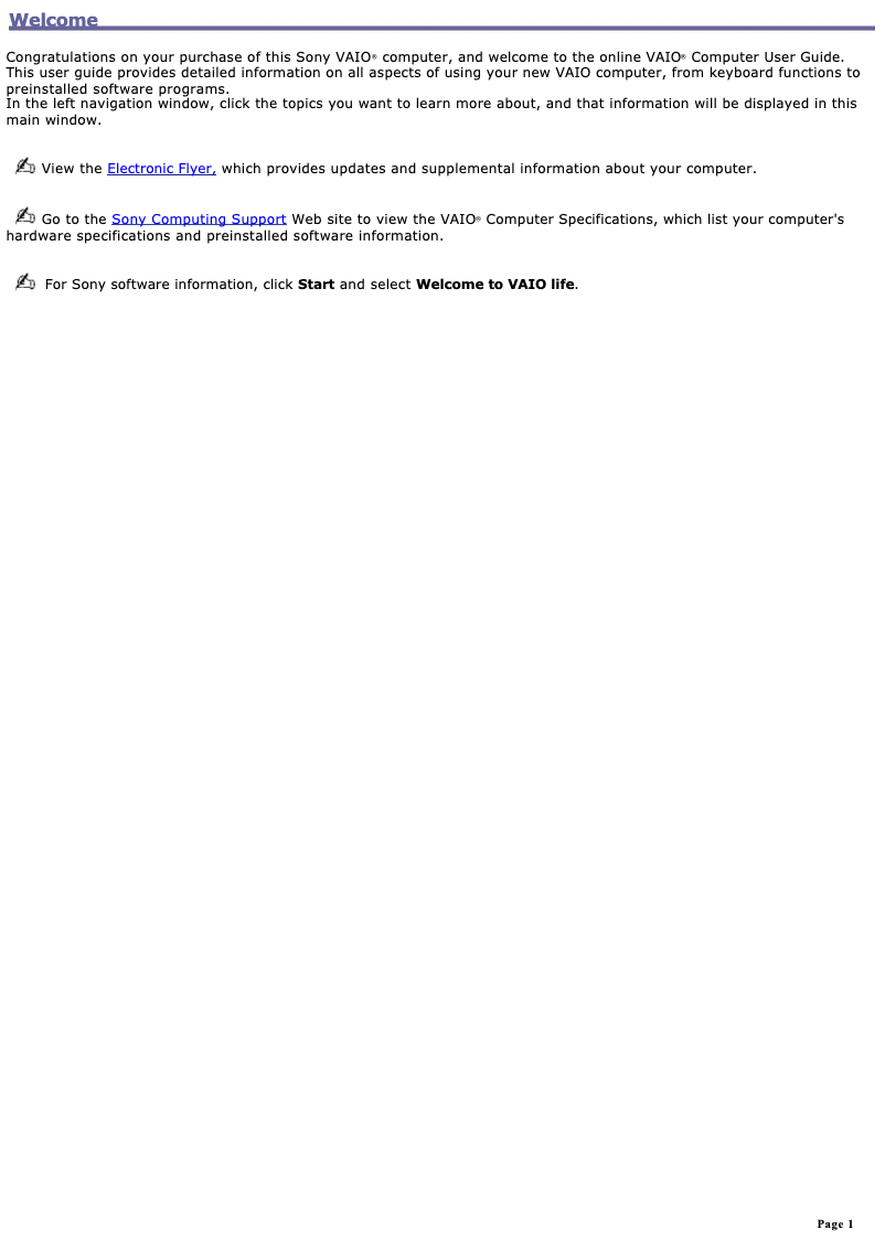 Page 1 de la notice Manuel utilisateur Sony Vaio VGN-S380B07