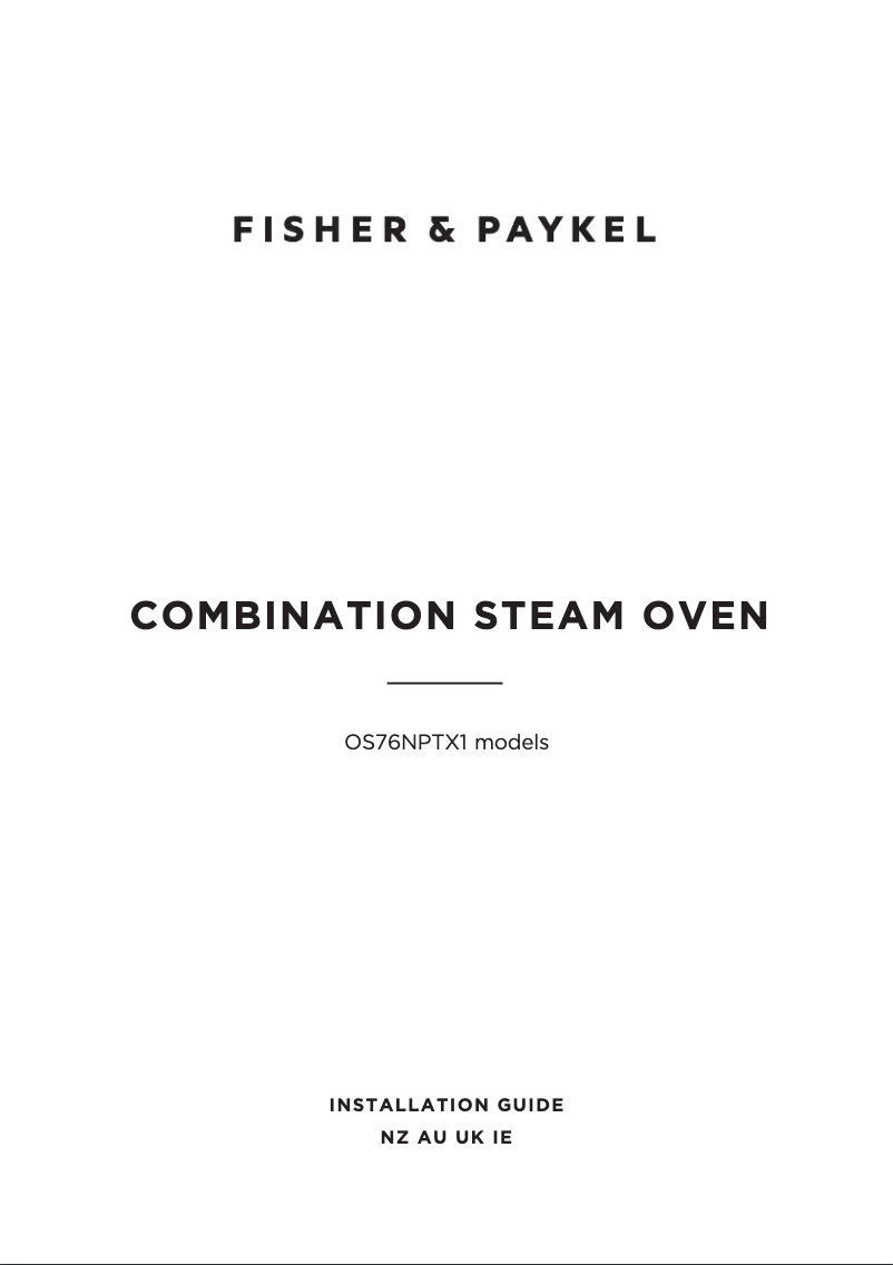 Page 1 de la notice Guide d'installation Fisher & Paykel OS76NPTX1
