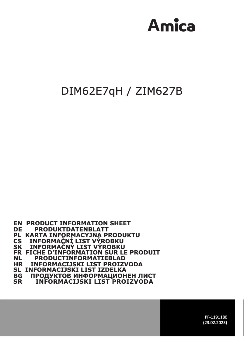 Página 1 del manual Ficha técnica Amica DIM62E7qH
