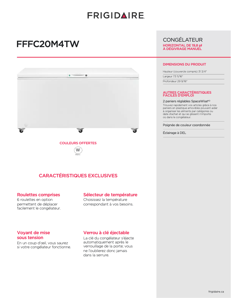 Page n°1 - Fiche technique Frigidaire FFFC20M4TW