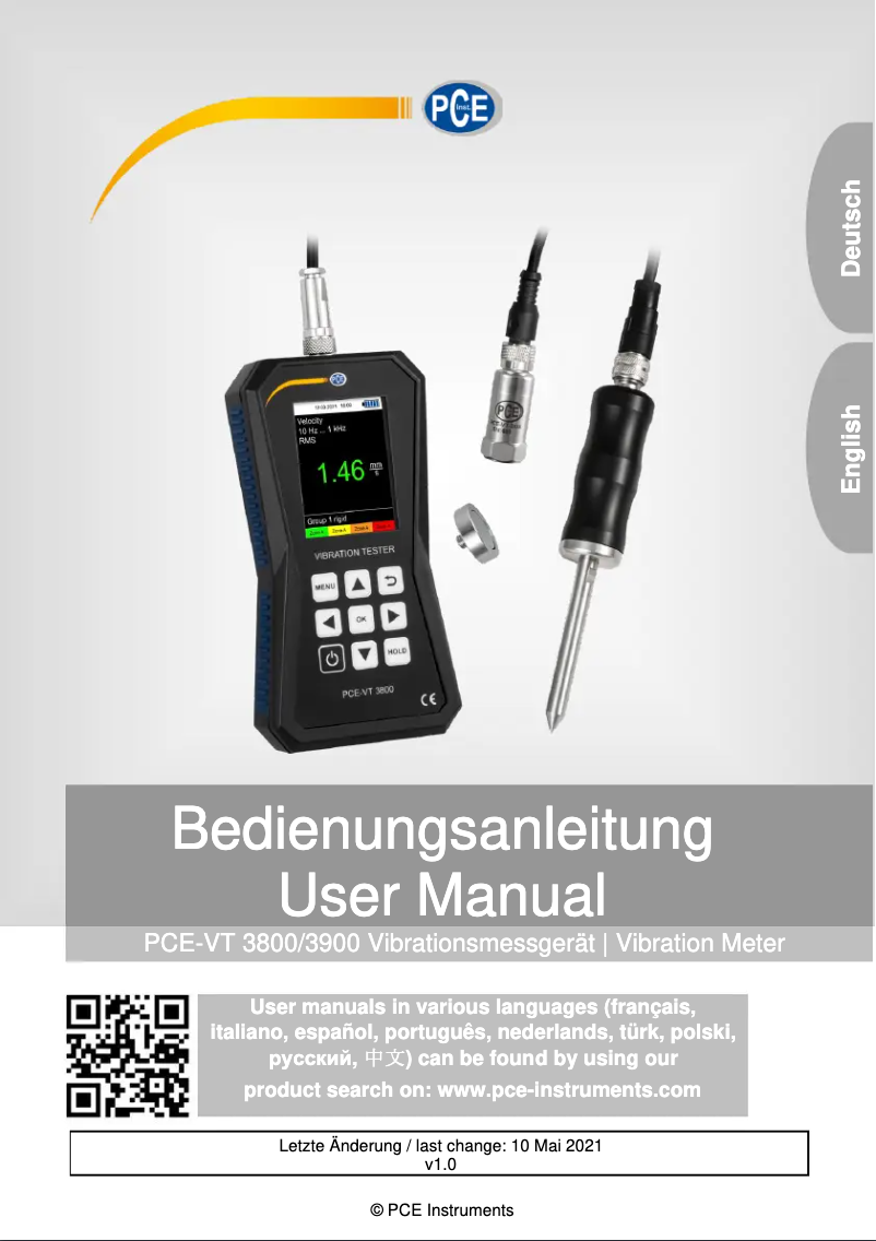 Page n°1 - Manuel utilisateur PCE Instruments PCE-VT 3800S