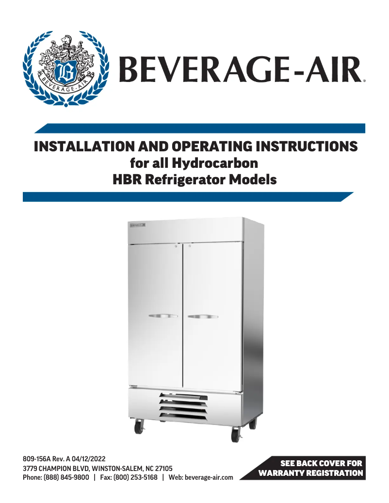 Page 1 de la notice Manuel utilisateur Beverage-Air HBR72HC-1-HS