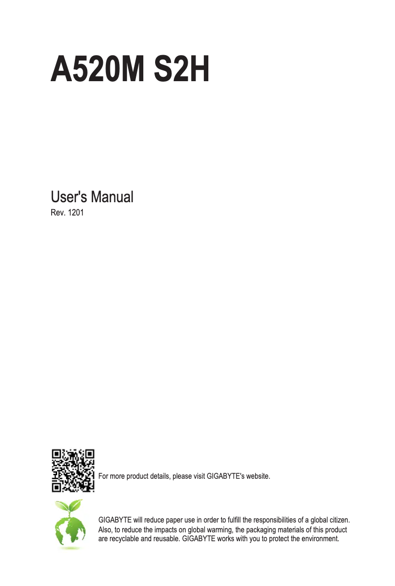 Image de la première page du manuel de l'appareil A520M S2H